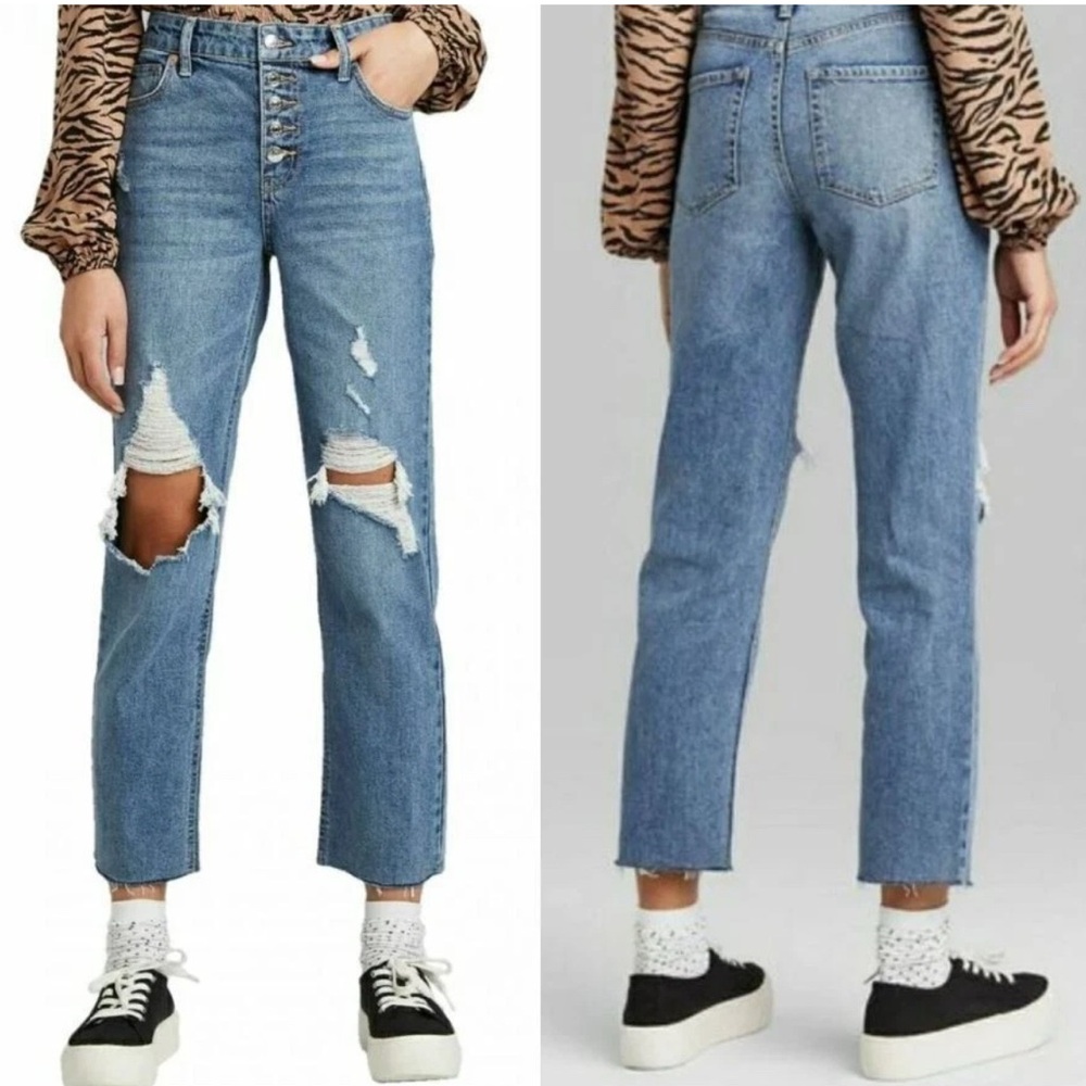 BNWT Wild Fable High Rise Straight Ankle Destroyed Ripped Jeans 16